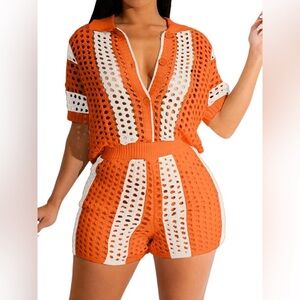 Crochet Knit Mesh Shorts Set